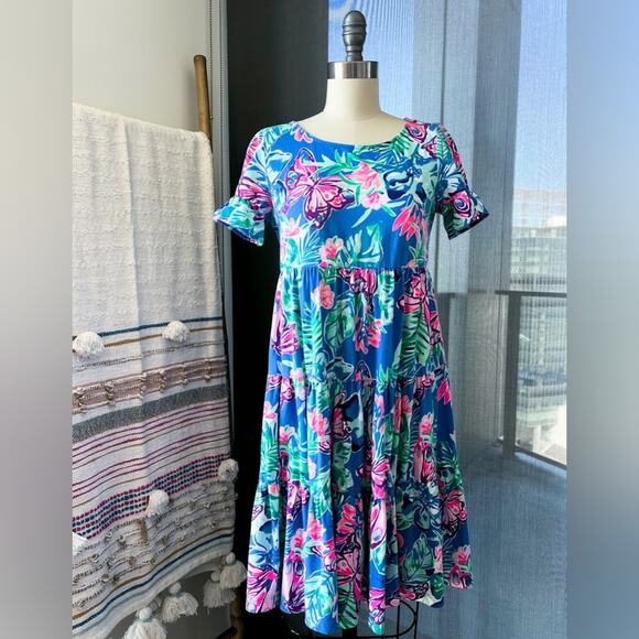 Lilly Pulitzer Jodee Short Ruffle Sleeves Tiered Mini Dress Women’s Size XXS - Picture 1 of 11